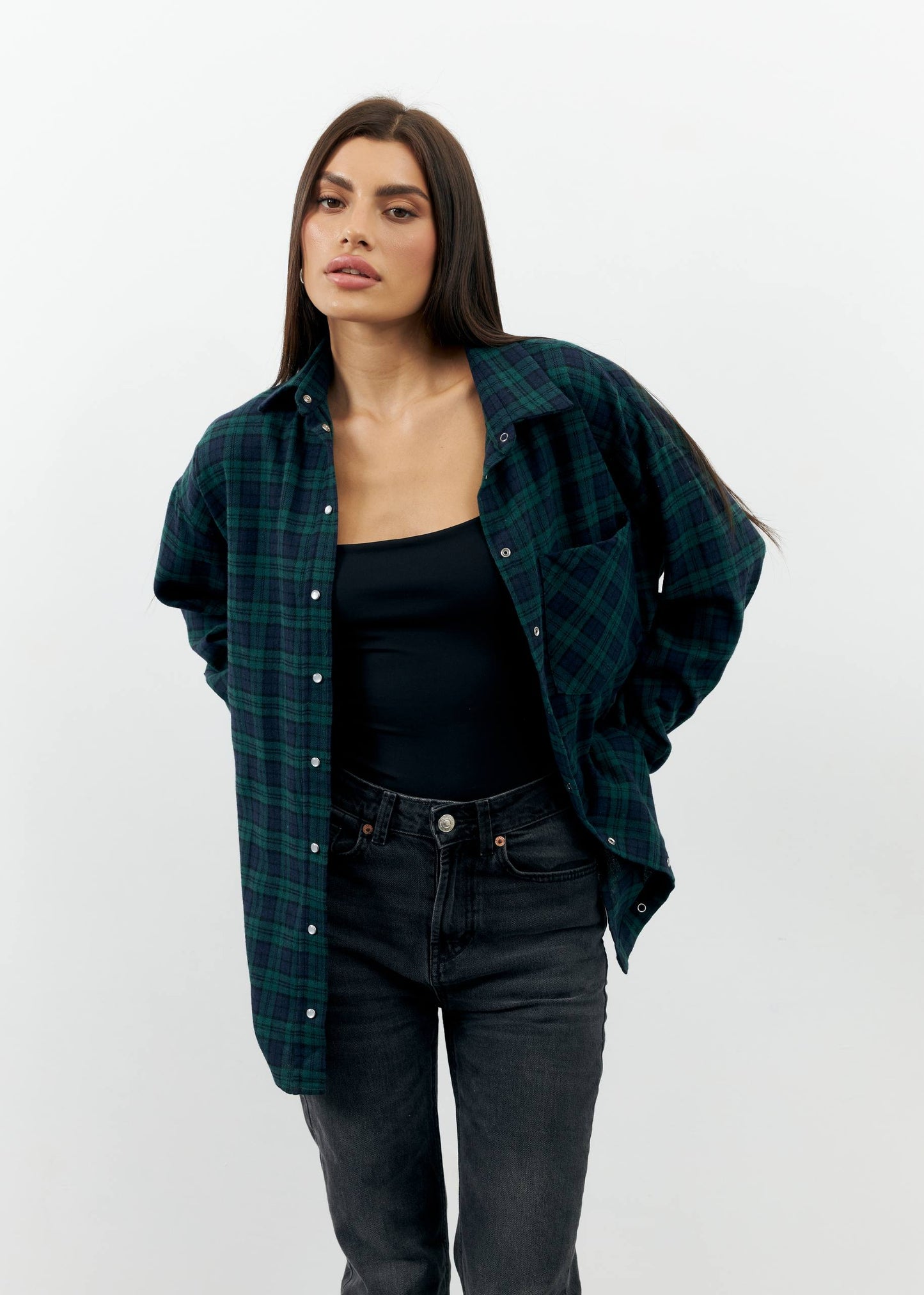Сорочка в клітинку, темно-зелена